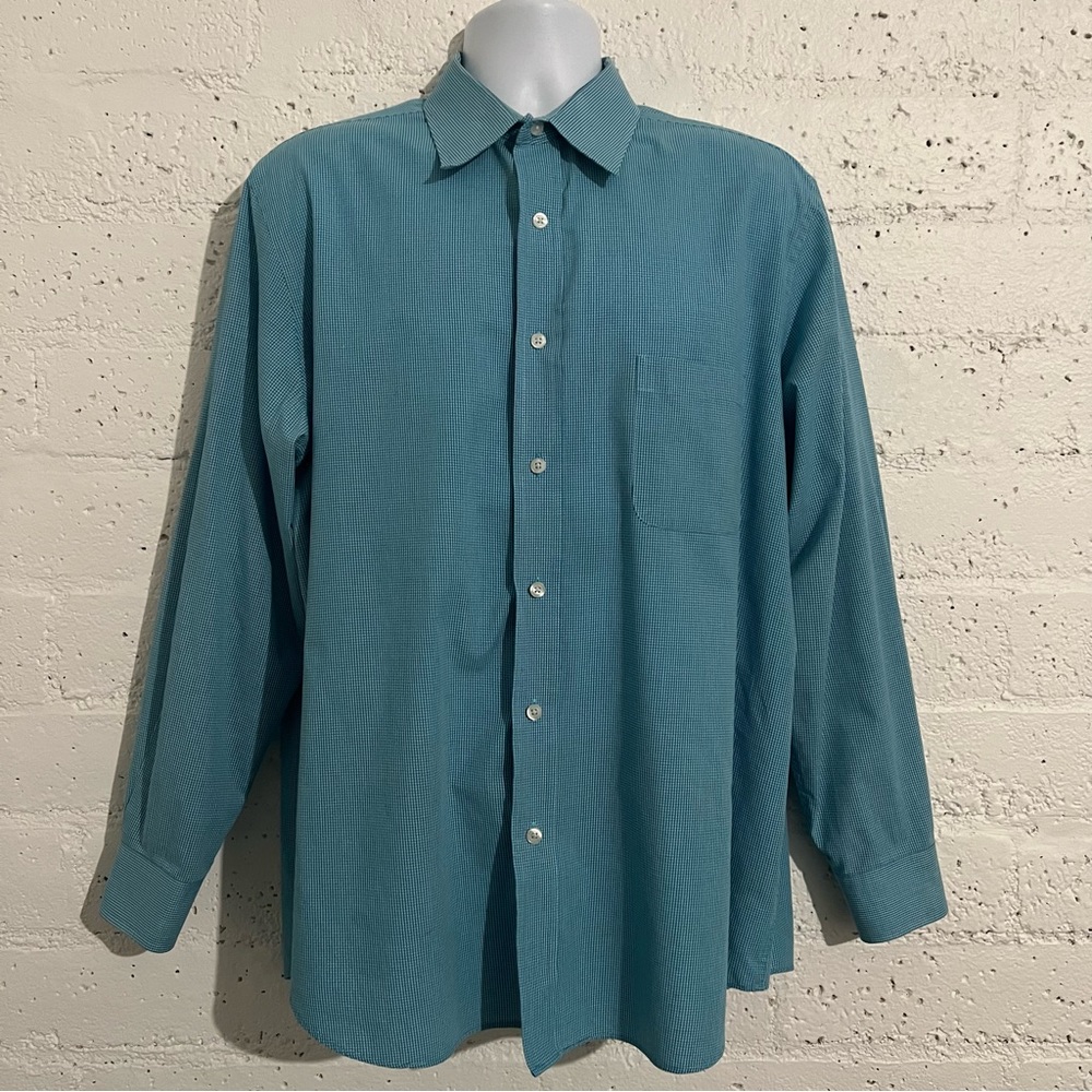5/$25 Croft & Barrow Mens Button Up Shirt 17 1/2 34/35 Blue Wrinkle Resistant